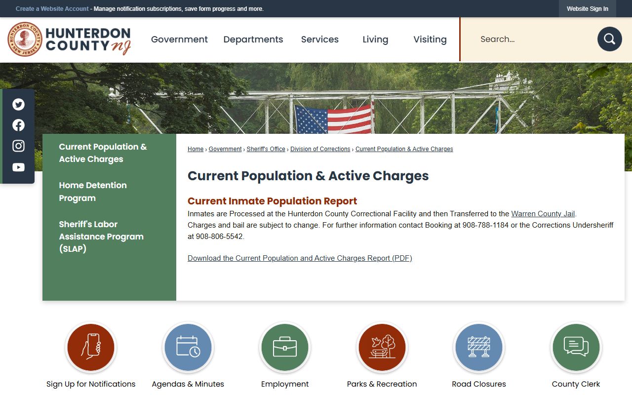 Hunterdon County inmate population current active charge report page