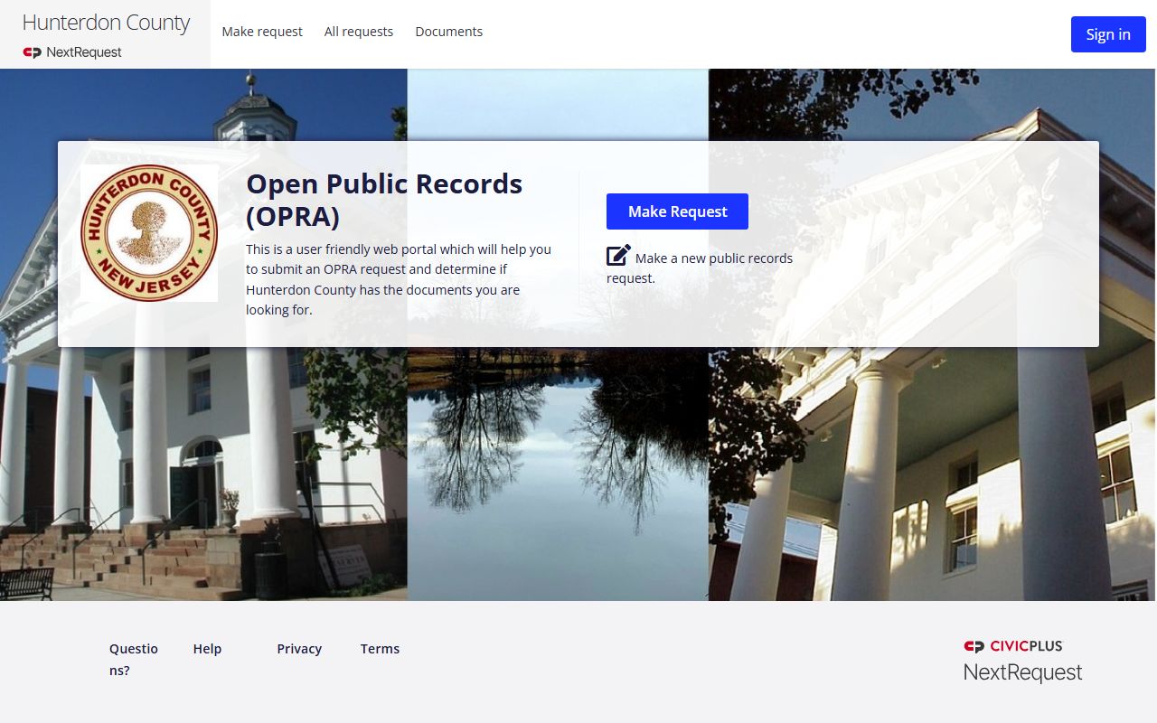 Hunterdon County inmate records OPRA NextRequest portal