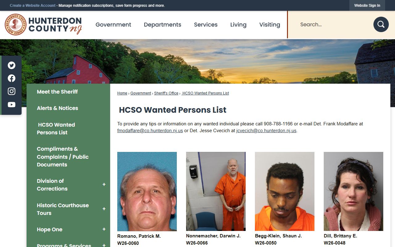 Hunterdon County wanted persons photos separate from jail mugshots