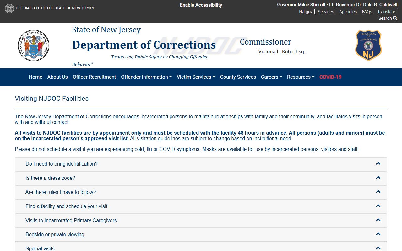 Edna Mahan Correctional Facility NJDOC visitation schedule